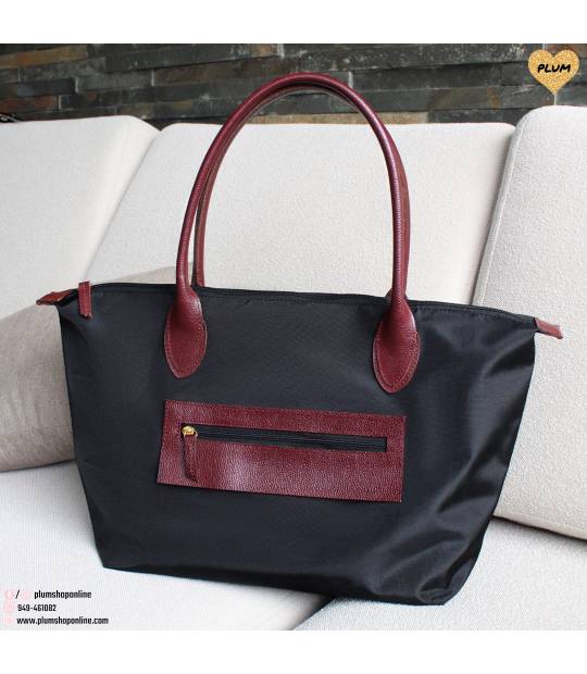 Black leather and nylon handbags Noa