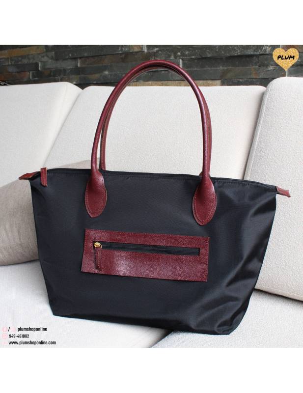 Black leather and nylon handbags Noa